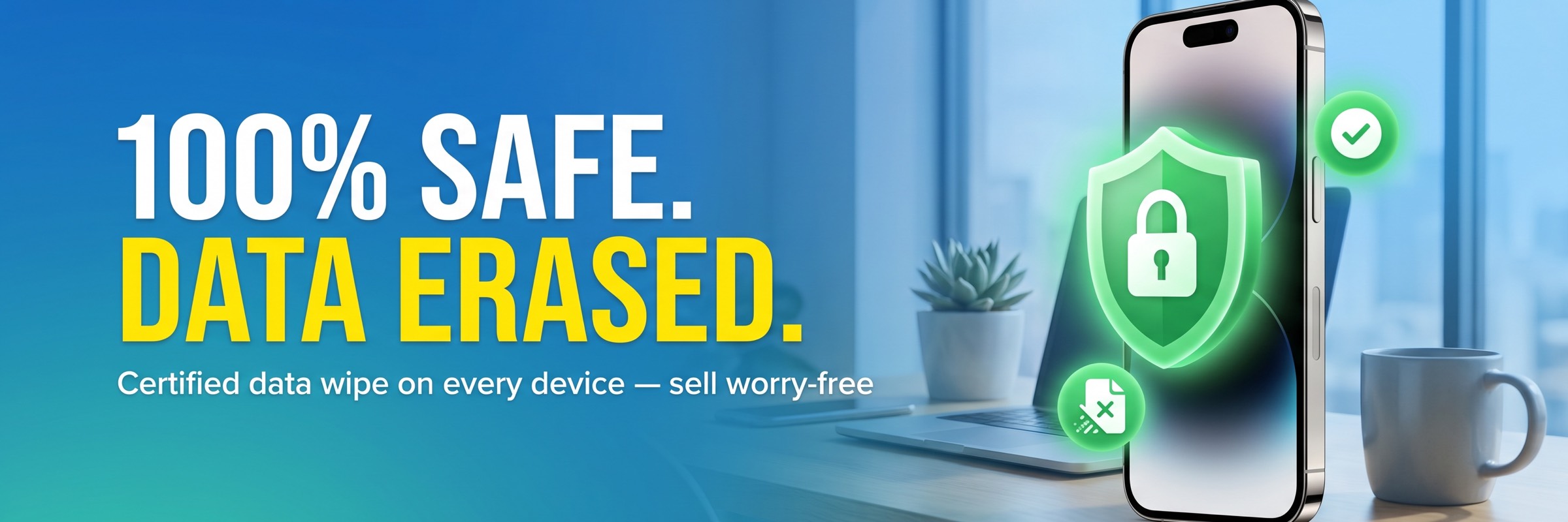 100% safe, data erased — certified data wipe on every device